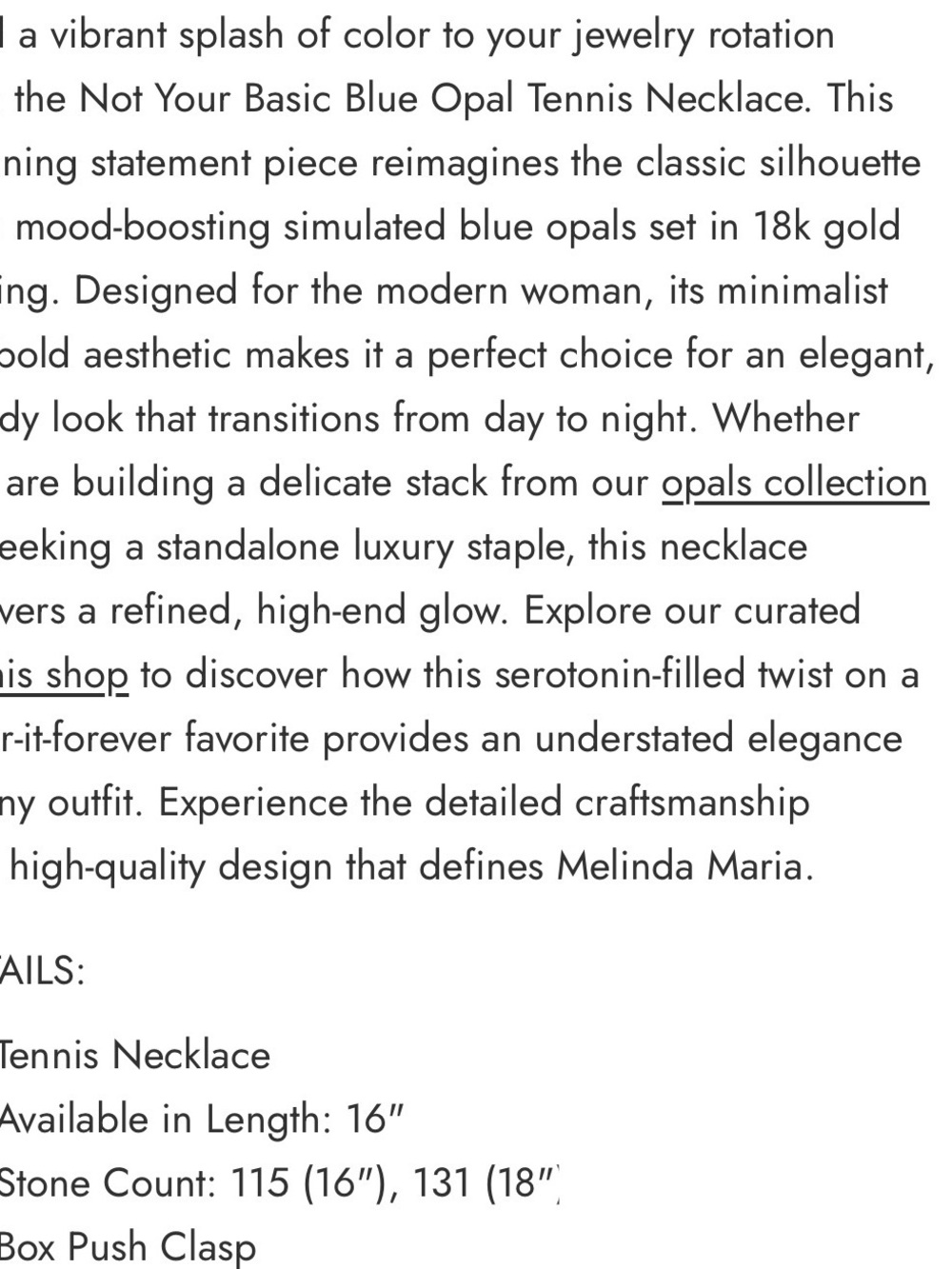 MELINDA MARIA | Not Your Basic Tennis Necklace 3mm - Gold & Blue Opal - Picture 12 of 12